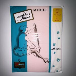 Vintage 1960's Flat Knit Nylon Garter Stockings NEW Pink Seamless Mesh Size 9-10